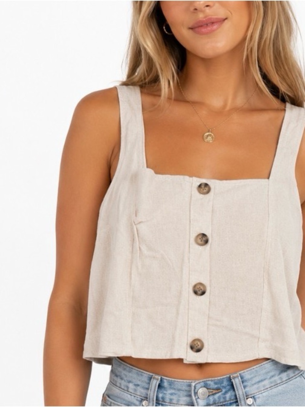 Aeropostale Sleeveless Button-Front Crop Tank in Light Beige cotton blend SZ XL
